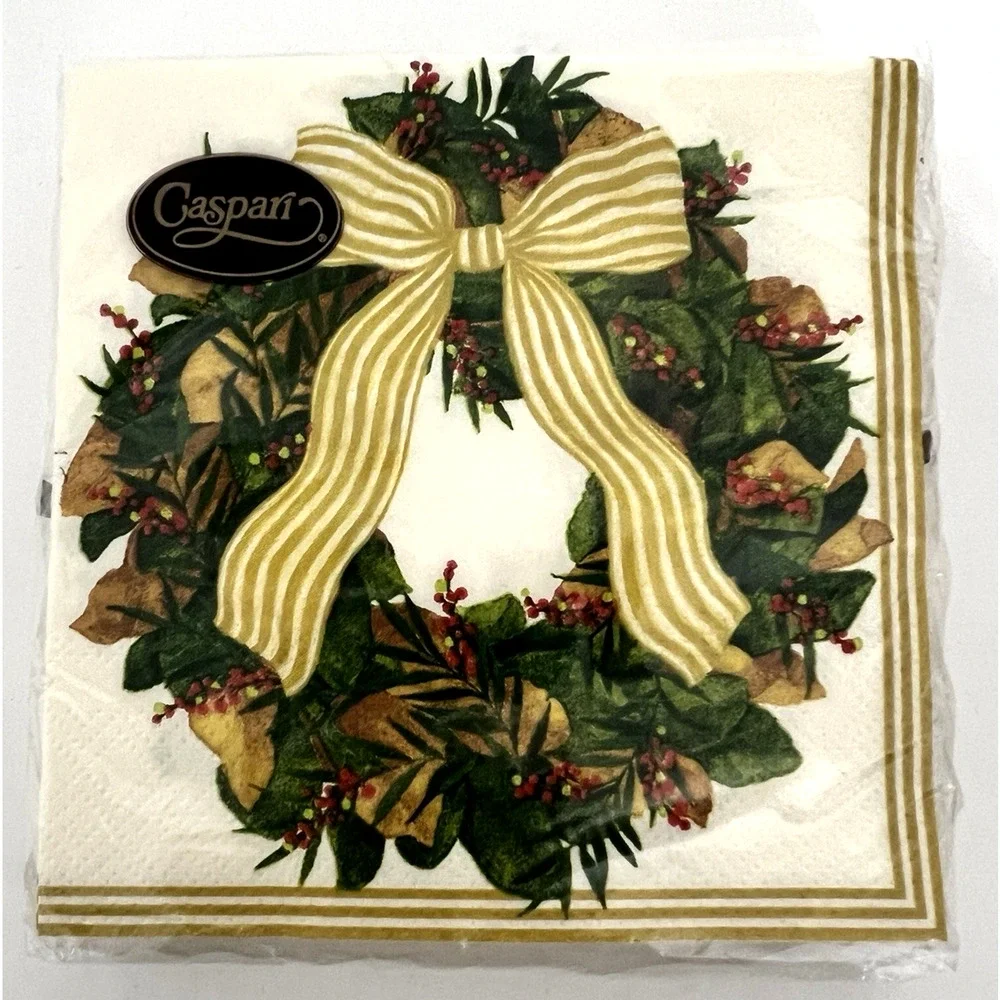 CASPARI Paper Cocktail Napkins Magnolia Wreath Design 20 Count Triple-ply NEW X5